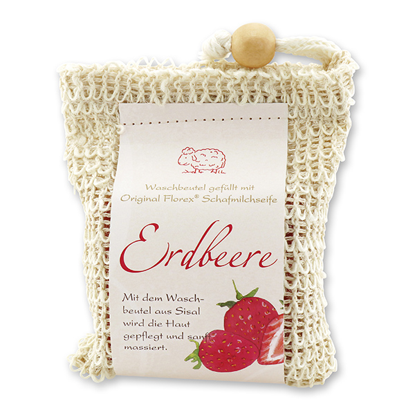 Cold-stirred sheep milk soap 150g classic packed in a soap holder, Strawberry 