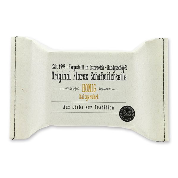 Cold-stirred sheep milk soap 150g, packed in a stitched paper bag, Honey 