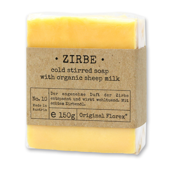 Cold-stirred sheepmilk soap 150g packed in cello "Pure Soaps", Swiss pine 
