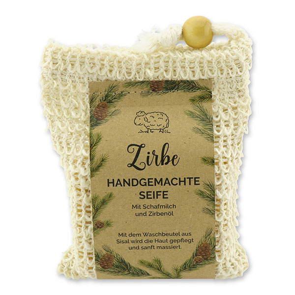 Cold-stirred sheep milk soap 150g packed in a soap holder "feel-good time", Swiss pine 