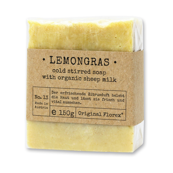 Cold-stirred sheepmilk soap 150g packed in cello "Pure Soaps", Lemongrass 