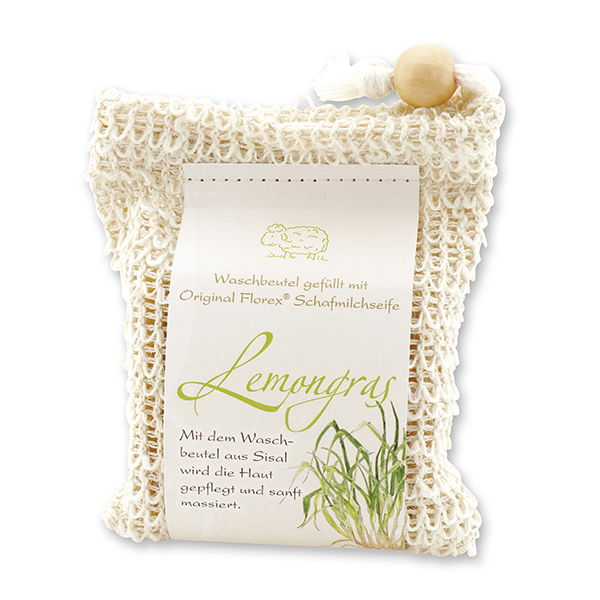 Cold-stirred sheep milk soap 150g classic packed in a soap holder, Lemongras 