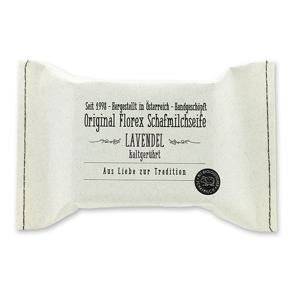 Cold-stirred sheep milk soap 150g, packed in a stitched paper bag, Lavender 