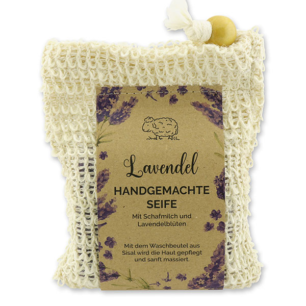 Cold-stirred sheep milk soap 150g packed in a soap holder "feel-good time", Lavender 