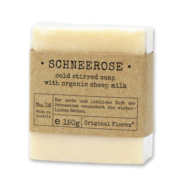 Cold-stirred sheepmilk soap 150g packed in cello "Pure Soaps", Christmas rose 