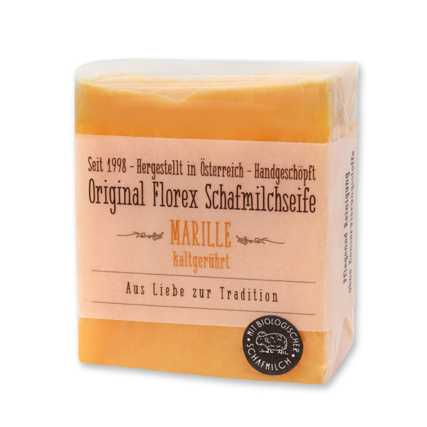 Cold-stirred sheepmilk soap 150g in cello wrapped with transparent paper, Apricot 