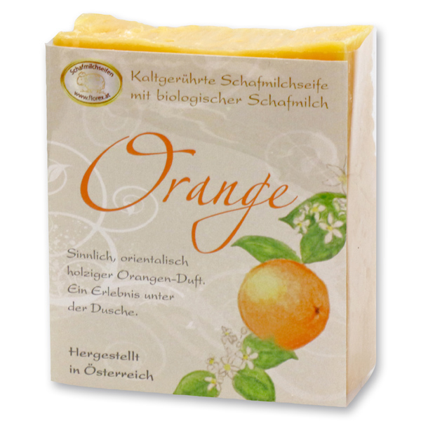 Cold-stirred sheepmilk soap 150g with classic labelling, Orange 