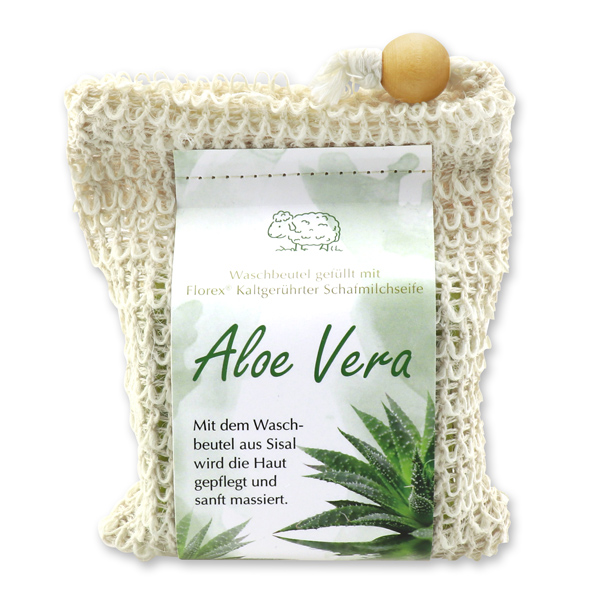 Kaltgerührte Schafmilchseife 150g modern im Waschbeutel, Aloe Vera 