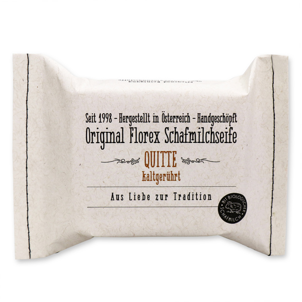 Cold-stirred sheep milk soap 150g, packed in a stitched paper bag, Quince 