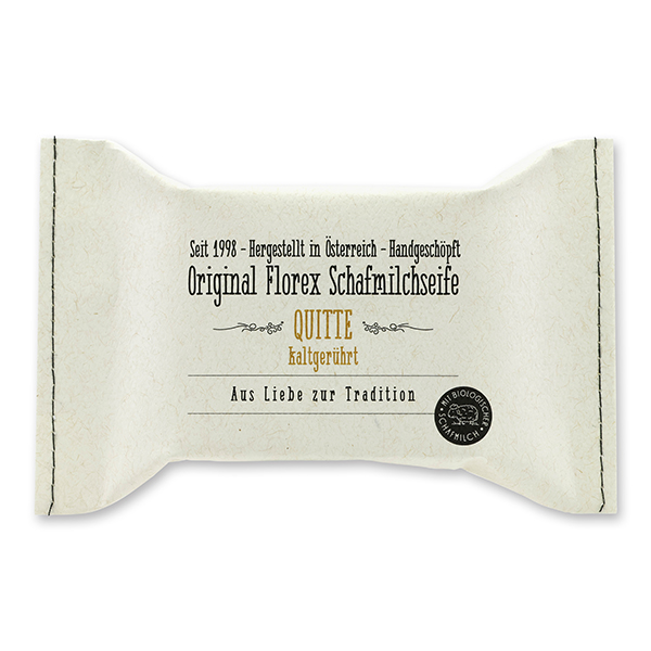 Cold-stirred sheep milk soap 150g, packed in a stitched paper bag, Quince 