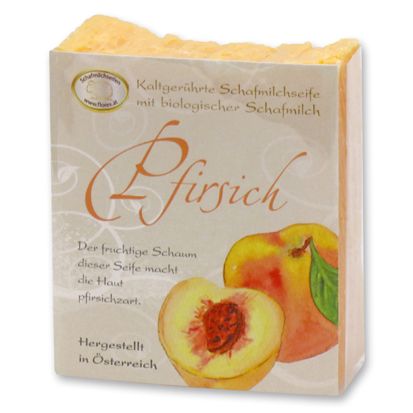 Kaltgerührte Schafmilchseife 150g klassisch verpackt, Pfirsich 