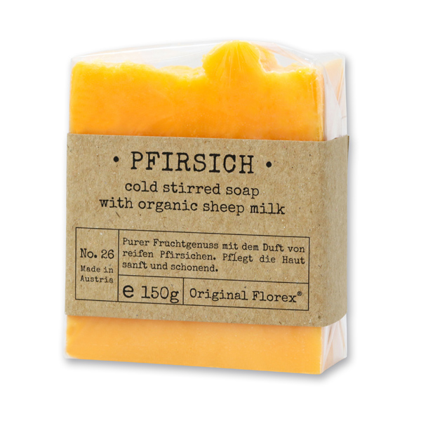 Kaltgerührte Schafmilchseife 150g in Cello "Pure Soaps", Pfirsich 