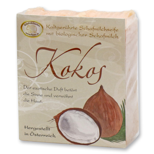Kaltgerührte Schafmilchseife 150g klassisch verpackt, Kokos 
