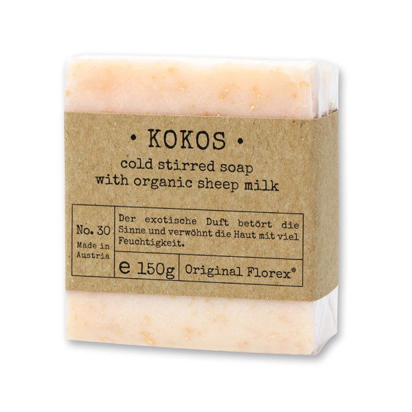 Cold-stirred sheepmilk soap 150g packed in cello "Pure Soaps", Cocos 
