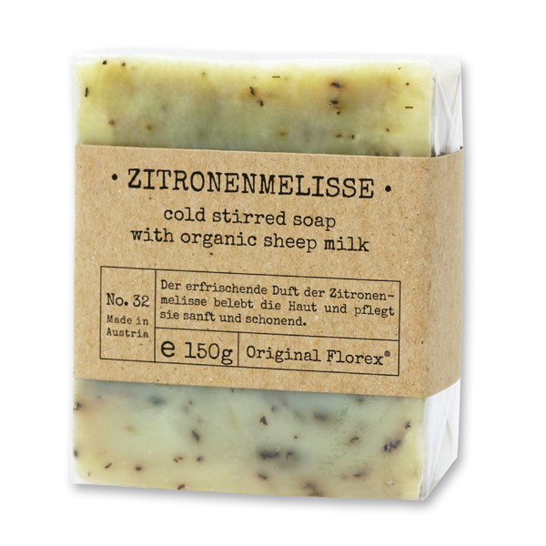 Cold-stirred sheepmilk soap 150g packed in cello "Pure Soaps", Lemon balm 