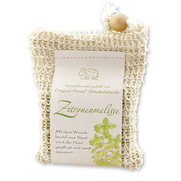Cold-stirred sheep milk soap 150g classic packed in a soap holder, Lemon balm 