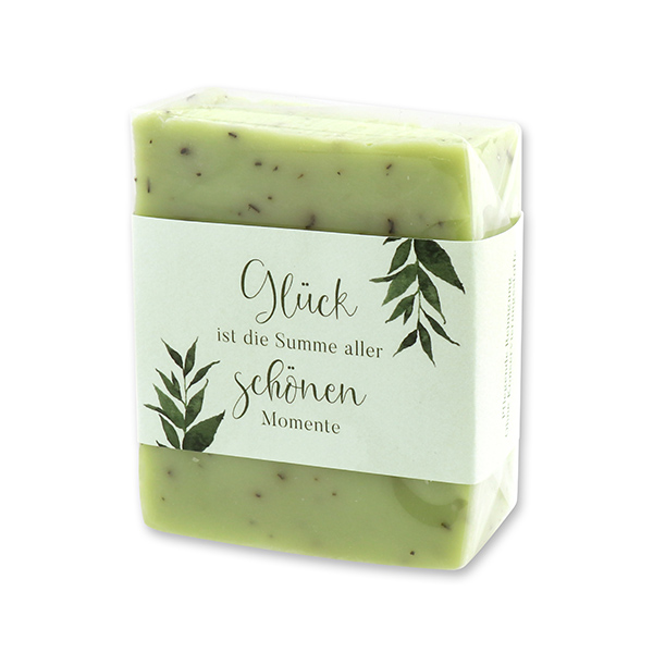 Cold-stirred sheep milk soap 150g in cello "Glück ist die Summe...", Lemon balm 
