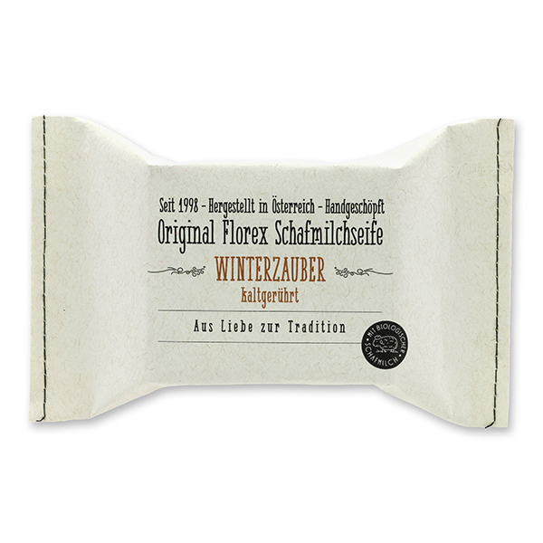 Cold-stirred sheep milk soap 150g, packed in a stitched paper bag, Winter magic 