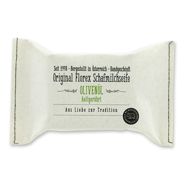 Cold-stirred sheep milk soap 150g, packed in a stitched paper bag, Olive oil 