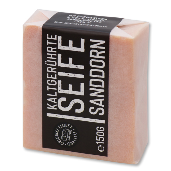 Cold-stirred soap 100g "Black Edition" white, Sea buckthorn 