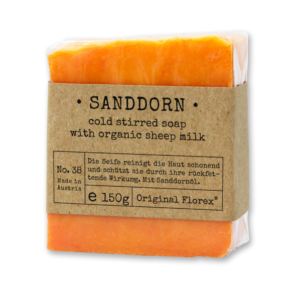 Cold-stirred sheepmilk soap 150g packed in cello "Pure Soaps", Sea buckthorn 