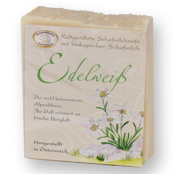 Cold-stirred sheepmilk soap 150g with classic labelling, Edelweiss 