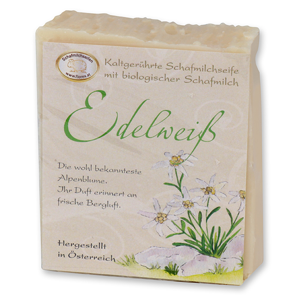 Cold-stirred sheepmilk soap 150g with classic labelling, Edelweiss 