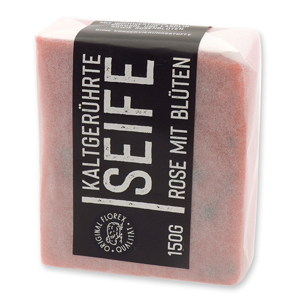 Cold-stirred soap 100g "Black Edition" white, Rose with petals 