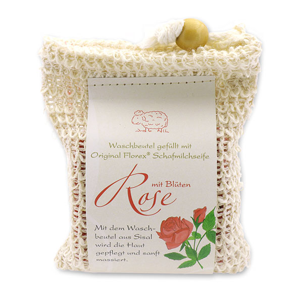 Cold-stirred sheep milk soap 150g classic packed in a soap holder, Rose with petals 