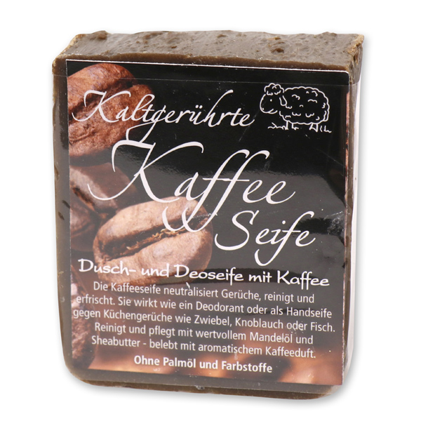 Cold-stirred sheep milk soap 150g with modern labelling, Coffee soap 