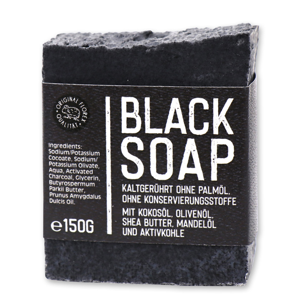 Cold-stirred soap 150g with paper "Black Edition", Activated charcoal 