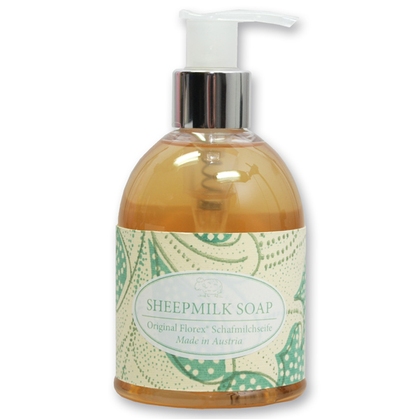 Liquid sheep milk soap 250ml in a dispenser "Turquoise Edition", Honey 