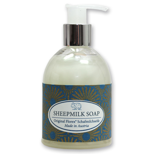 Liquid sheep milk soap 250ml in a dispenser "Blue Edition", Christmas rose white 