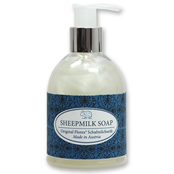 Liquid sheep milk soap 250ml in a dispenser "Blue Edition", Christmas rose white 