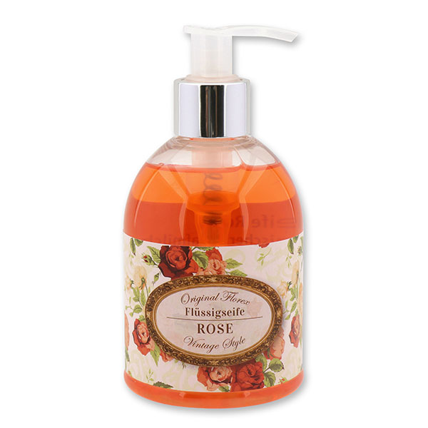 Liquid sheep milk soap 250ml in a dispenser "Vintage motif 140", Rose red 
