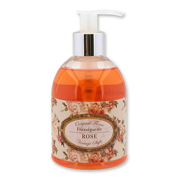 Flüssigseife mit Schafmilch 250ml im Spender "Vintage-Motiv 189", Rose rot 