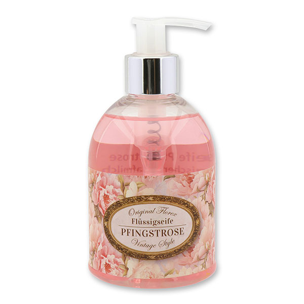 Liquid sheep milk soap 250ml in a dispenser "Vintage motif 196", Peony 
