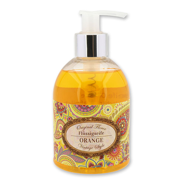 Liquid sheep milk soap 250ml in a dispenser "Vintage motif 33", Orange 