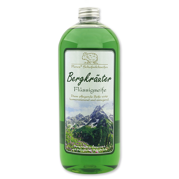 Flüssigseife mit biologischer Schafmilch Nachfüller 1l in der Flasche, Bergkräuter 