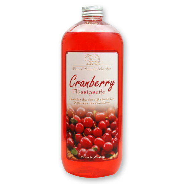Flüssigseife mit biologischer Schafmilch Nachfüller 1l in der Flasche, Cranberry 
