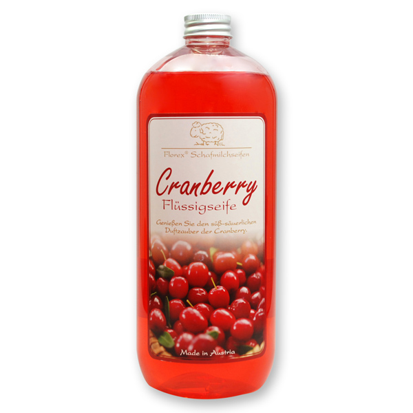 Flüssigseife mit biologischer Schafmilch Nachfüller 1l in der Flasche, Cranberry 