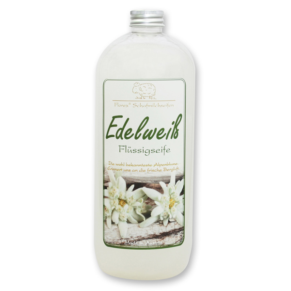 Flüssigseife mit biologischer Schafmilch Nachfüller 1l in der Flasche, Edelweiß 