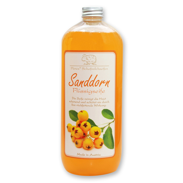 Flüssigseife mit biologischer Schafmilch Nachfüller 1l in der Flasche, Sanddorn 