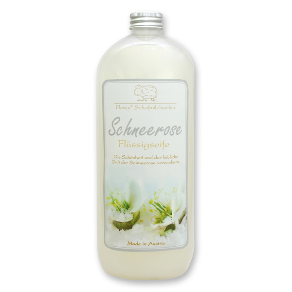 Liquid sheep milk soap refill 1L in the bottle, Christmas rose white 