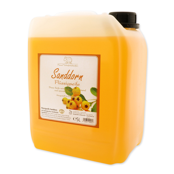 Liquid sheep milk soap refill 5L in a canister, Sea buckthorn 