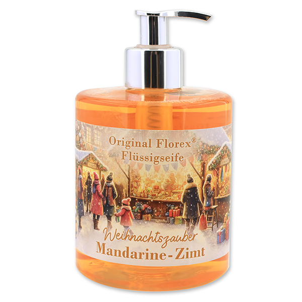 Liquid sheep milk soap 500ml in a dispenser "Christmas magic motif 16", Tangerine-cinnamon 