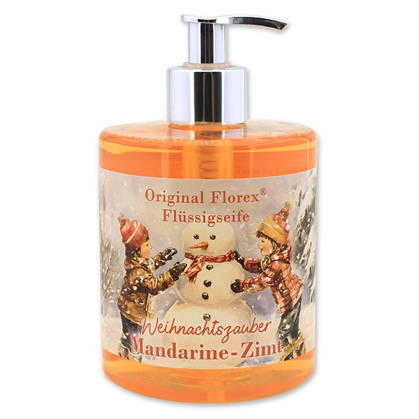Liquid sheep milk soap 500ml in a dispenser "Christmas magic motif 17", Tangerine-cinnamon 