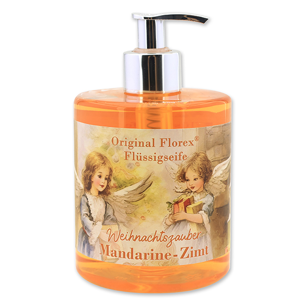 Liquid sheep milk soap 500ml in a dispenser "Christmas magic motif 18", Tangerine-cinnamon 
