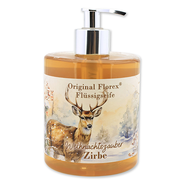 Liquid sheep milk soap 500ml in a dispenser "Christmas magic motif 2", Swiss pine 