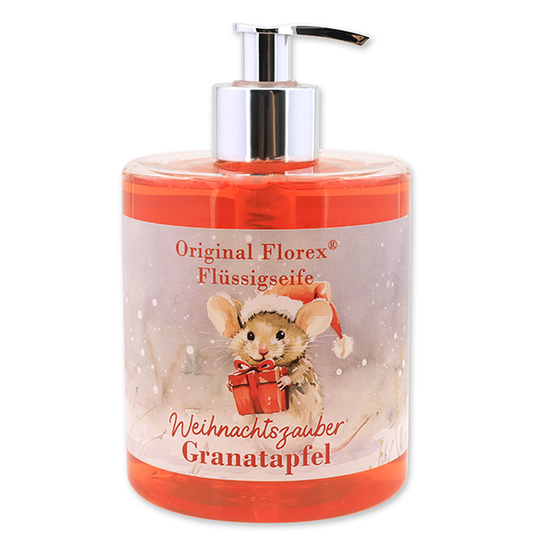 Liquid sheep milk soap 500ml in a dispenser "Christmas magic motif 24", Pomegranate 